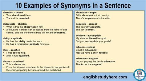 example synonym|10 examples of synonyms sentences.